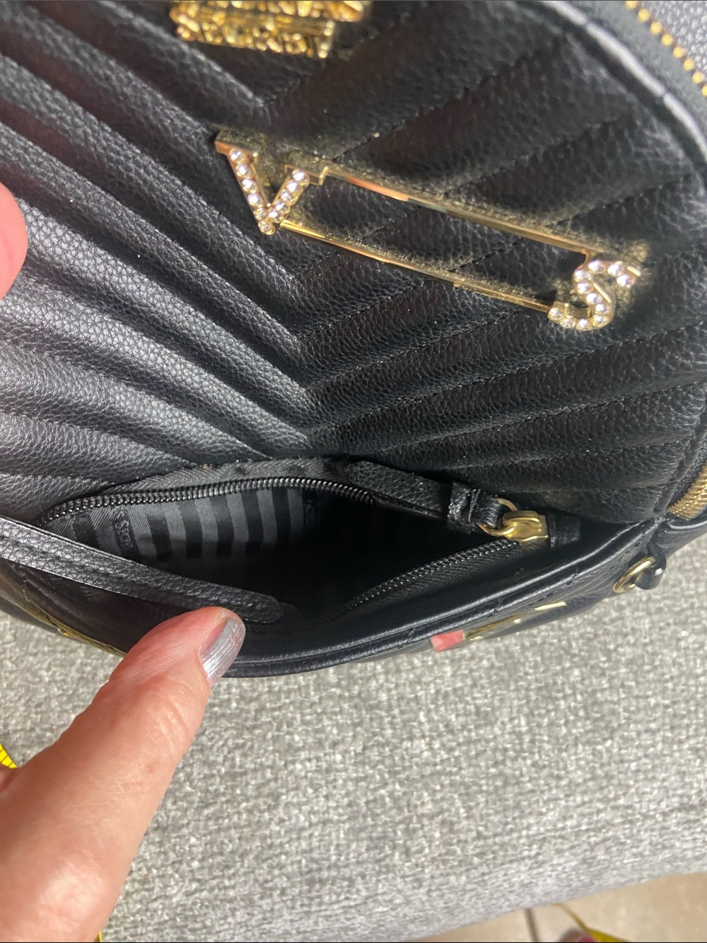 Victoria's Secret Black Quilted Mini Backpack with Gold Accents and Red Detail - Picture 9 of 10